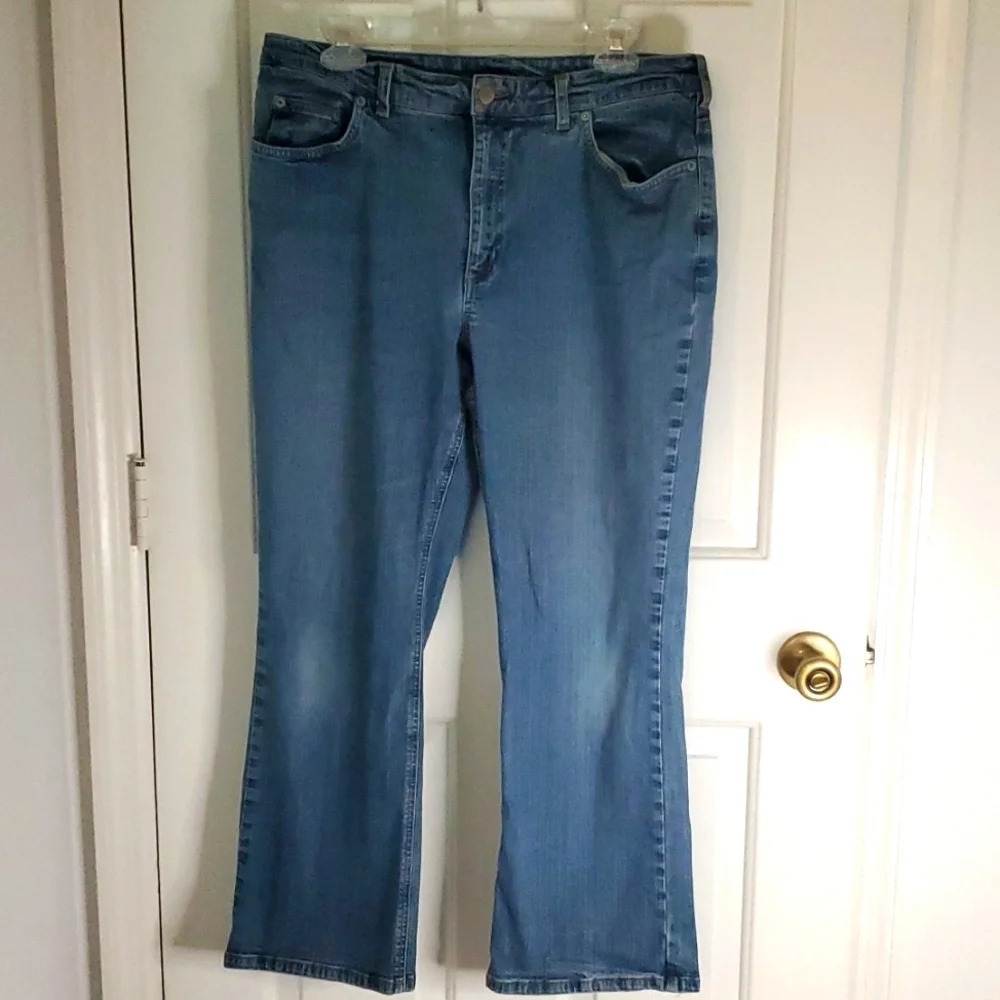 Lands End Womens Distressed Straight Leg Jeans, with a Slight Stretch